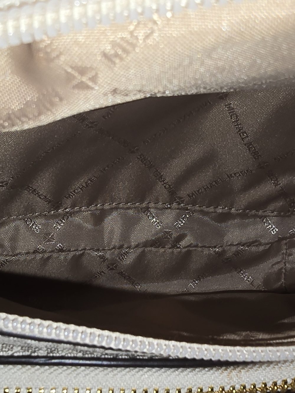 Michael Kors Beige/White MK Signature Crossbody with Brown Leather Flap - Picture 10 of 10
